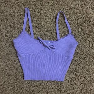 purple cropped tank top with bow and lace trim